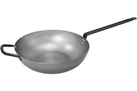 Wok Ø 34 cm, flat botten 6,4 L, Kolstål