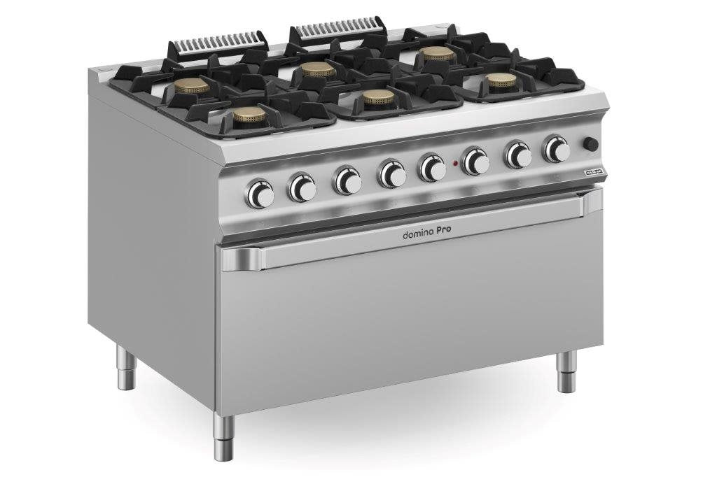 6 gasbrännare 64 kW med Maxi-ugn/grill Domina Pro 900