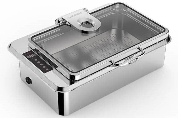 Chafing Dish Inbyggnadsmodell i rostfritt med ledat glas lock