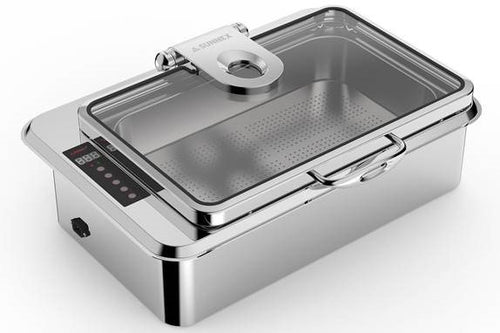 Chafing Dish Inbyggnadsmodell i rostfritt med ledat glas lock