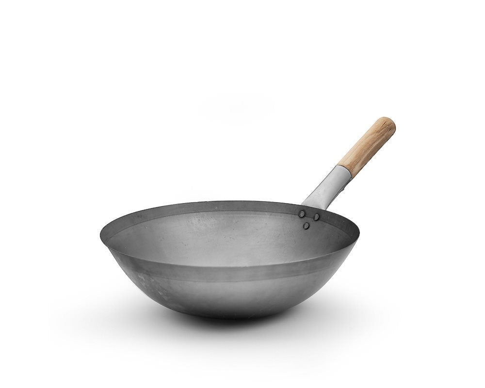 Wok med trähandtag i kolstål