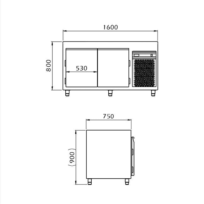 Bagerikylbänk 1600, 2 Dörrar, för 450x600 plåtar