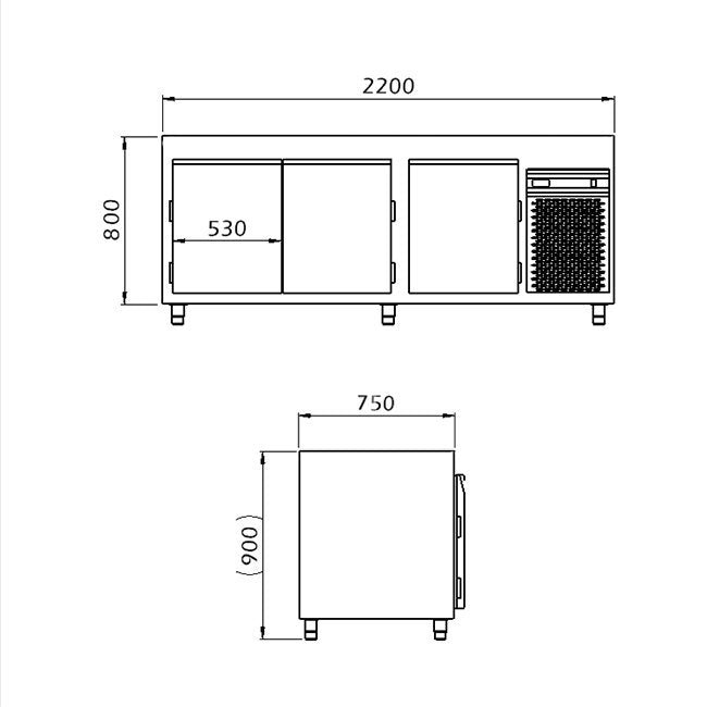 Bagerikylbänk 2200, 3 Dörrar, för 450x600 plåtar