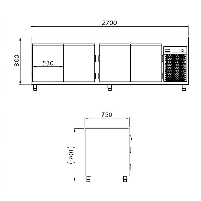 Bagerikylbänk 2700, 4 Dörrar, för 450x600 plåtar
