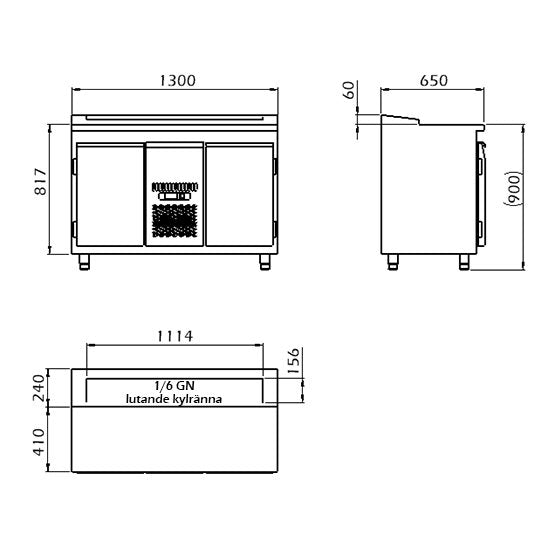 Kylbänk 1300 1/6 lutade ränna Smart Line