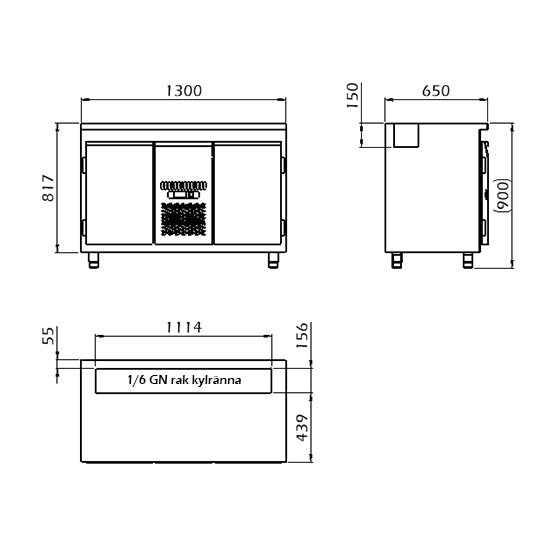 Kylbänk 1300 1/6 rak ränna Smart Line