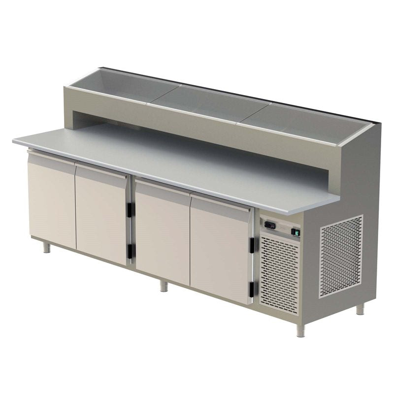 Pizzabänk 1600-2700mm med upphöjd Ränna