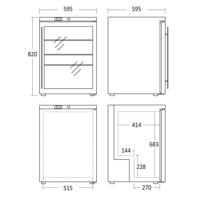 Kylskåp SK 145 GDE, Underbänk, Glasdörr, 106W