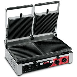 Klämgrill Dubbel PD, Räfflad grillyta, Timer