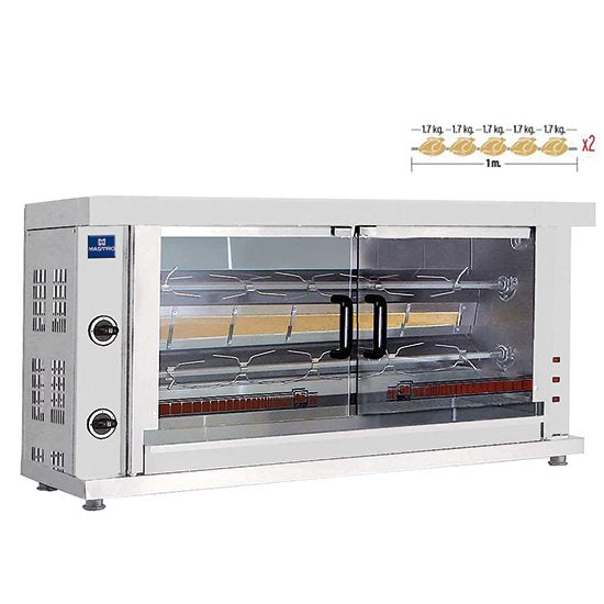Gas Kycklinggrill med belysning  & 2 spett för 8-10 Kycklingar