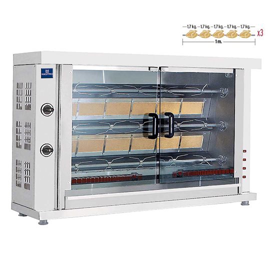 Gas Kycklinggrill med belysning  & 3 spett för 12-15 Kycklingar