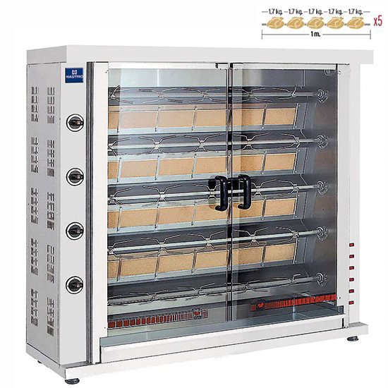 Gas Kycklinggrill med belysning  & 5 spett för 20-25 Kycklingar