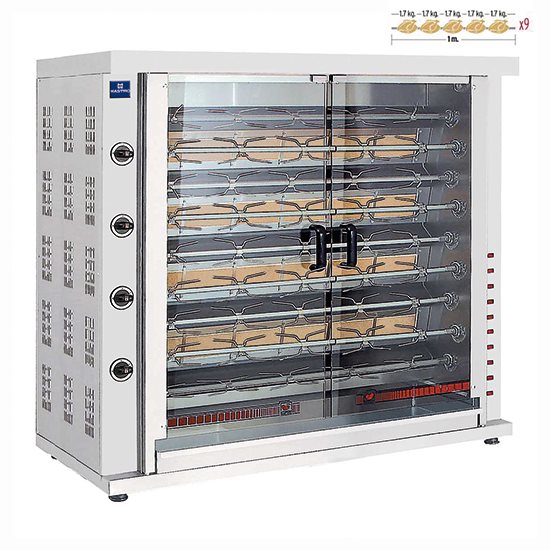 Gas Kycklinggrill med belysning  & 9 spett för 36-45 Kycklingar
