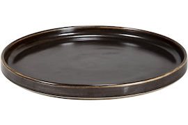 Tallrik flat Ø 27 cm Rhea med kant, Fältspatporslin, brun/svart,